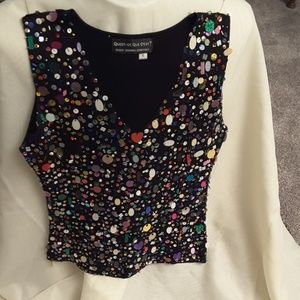 QUEST-CE  QUE CEST  women's sequin embellished Blouse size small black